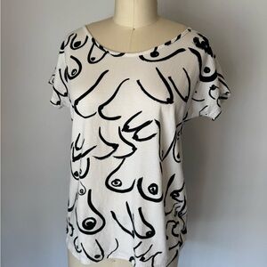 Breasts Boobs Art Abstract Graphic Black and White T shirt top Size 0 / XS